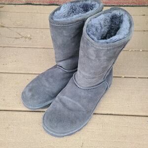 Women's 7‎ M Bearpaw Elle Shearling Charcoal Gray Short Suede Leather Boots